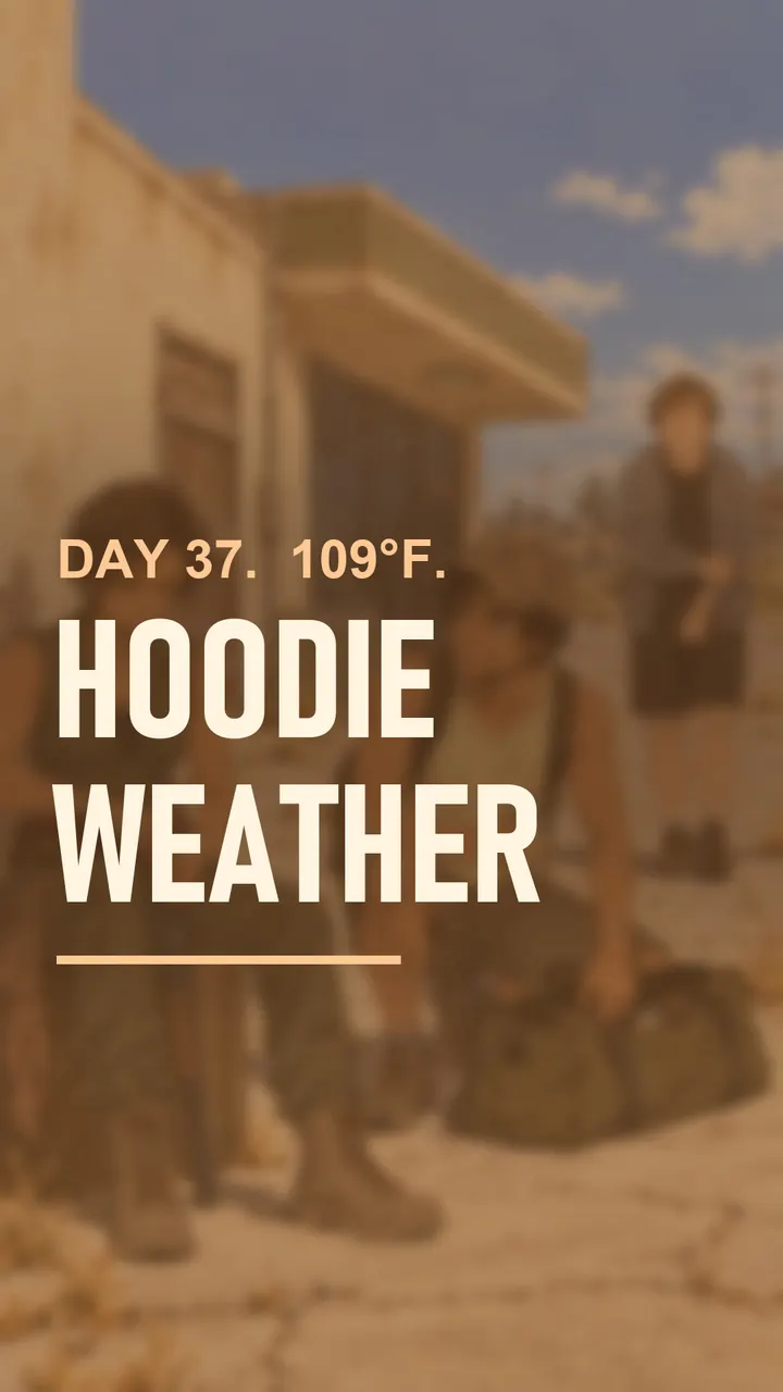 Hoodie Weather title card: Day 37, 109 degrees
